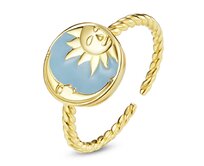 Klenoty Amber Pozlacený stříbrný prstýnek  Slunce a Měsíc – harmonie v každém dni modrá, pozlacené stříbro Ag 925/1000