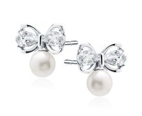 Klenoty Amber Stříbrné náušnice Mašličky s perlou bílá, stříbro Ag 925/1000