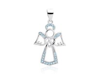 Klenoty Amber Stříbrný anděl se srdcem se zirkony - modrý modrá, stříbro Ag 925/1000