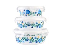 DuraHome Dóza skleněná hermetická, kulatá, malovaná  sada 3ks