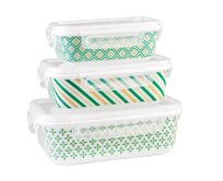 DuraHome Dóza skleněná hermetická, hranatá, zelená, sada 3 ks