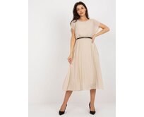 Letní béžové šaty se skládanou sukní  béžová, One Size, midi, 70% viskóza, 30% polyester