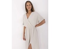 Letní mušelínové šaty se zavinovacím výstřihem béžová, One Size, midi, 100% bavlna