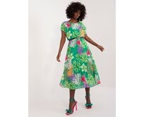 Letní barevné šaty se skládanou sukní zelená, One Size, midi, 50% polyester 45% viskóza 5% elastan