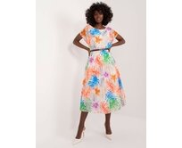 Letní barevné šaty se skládanou sukní krémová, One Size, midi, 50% polyester 45% viskóza 5% elastan