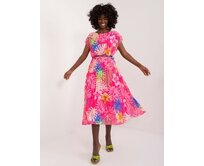 Letní barevné šaty se skládanou sukní růžová, One Size, midi, 50% polyester 45% viskóza 5% elastan