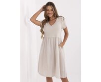 Letní béžové šaty s žebrovaným vrškem béžová, One Size, mini, 50% bavlna, 5% elastan