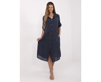 Tmavě modré bavlněné košilové šaty tmavě modrá, One Size, midi, 100% bavlna