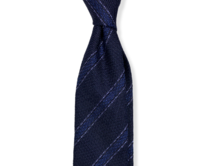 Tmavě modrá hedvábná kravata "grenadin" s proužkem Premium Modrá, Hedvábí