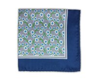 Modro-šedý kapesníček do saka Flowers s květinami Modrá, Polyester