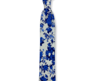 Bílá bavlněná kravata s modrými květy Modrá, Bavlna