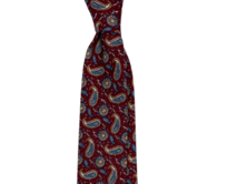 Tmavě červená bavlněná kravata s paisley Modrá, Bavlna