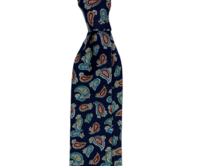 Tmavě modrá bavlněná kravata s paisley Modrá, Bavlna