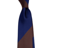 Hnědo-modrá kravata s proužky Modrá, Polyester