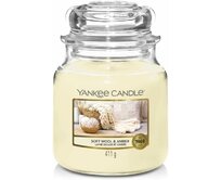 Yankee Candle vonná svíčka Classic ve skle střední Soft Wool & Amber 368g Krémová