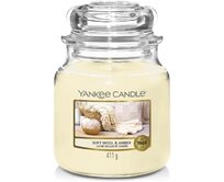 Yankee Candle vonná svíčka Classic ve skle střední Soft Wool & Amber 411g Krémová