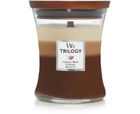 WoodWick vonná svíčka s dřevěným knotem střední Trilogy Cafe Sweets 275 g Vícbarevná