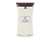 WoodWick vonná svíčka s dřevěným knotem velká White Tea & Jasmine 609 g Bílá