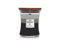 WoodWick vonná svíčka s dřevěným knotem střední Trilogy Warm Woods 275 g Vícbarevná