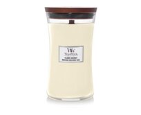 WoodWick vonná svíčka s dřevěným knotem velká Island Coconut 609 g Bílá