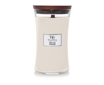 WoodWick vonná svíčka s dřevěným knotem velká White Teak 609 g Bílá