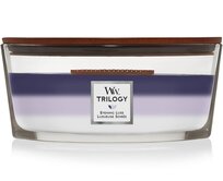 WoodWick vonná svíčka s dřevěným knotem Elipsa Trilogy Evening Luxe 453 g Fialová