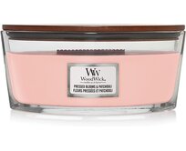 WoodWick vonná svíčka s dřevěným knotem Elipsa Pressed Blooms & Patchouli 453,6 g Růžová