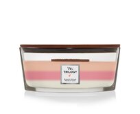 WoodWick vonná svíčka s dřevěným knotem Elipsa Trilogy Blooming Orchard 453,6 g Růžová