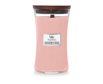 WoodWick vonná svíčka s dřevěným knotem velká Pressed Blooms & Patchouli 609 g Růžová