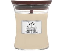 WoodWick vonná svíčka s dřevěným knotem střední Vanilla Bean 275g Krémová