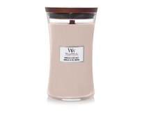 WoodWick vonná svíčka s dřevěným knotem velká Vanilla & Sea Salt 609 g Růžová