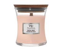WoodWick vonná svíčka s dřevěným knotem malá Coastal Sunset 85 g Růžová