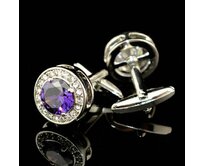 Manžetové knoflíčky fialový krystal kulatý Fialová, Ocel