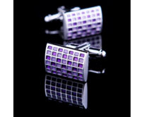 Manžetové knoflíčky Purpurová šachovnice Fialová, Ocel, Slitina