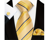 Manžetové knoflíčky s kravatou - Erinye Zlatá, 100% silk