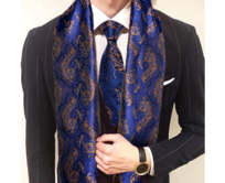 Manžetové knoflíčky s kravatou a šálou královská modrá Modrá, 100% silk
