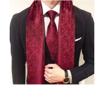 Manžetové knoflíčky s kravatou a šálou tmavě rudý vzor Červená, 100% silk