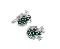 Manžetové knoflíčky žába silver Zelená, Ocel