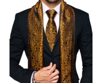 Manžetové knoflíčky s kravatou a šálou Zlatá, 100% silk