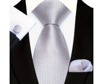 Manžetové knoflíčky s kravatou Thanatos Bílá, 100% silk