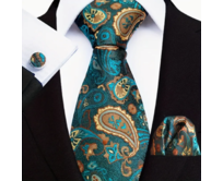 Manžetové knoflíčky s kravatou Úranos Zelená, 100% silk
