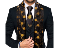 Manžetové knoflíčky s kravatou a šálou kvetinový vzor Zlatá, 100% silk