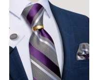 Manžetové knoflíčky s kravatou - Chronos Fialová, 100% silk