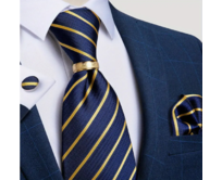 Manžetové knoflíčky s kravatou Tyché modrá, 100% silk