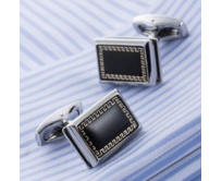 Manžetové knoflíčky secesní ornament Černá, Ocel