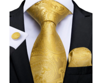 Manžetové knoflíčky s kravatou Galateia Zlatá, 100% silk