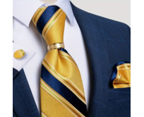 Manžetové knoflíčky s kravatou - Erinye Zlatá, 100% silk