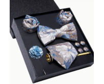 Dárková kazeta manžetové knoflíčky s celou výbavou Leporis Modrá, 100% silk