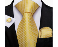 Manžetové knoflíčky s kravatou - Iris Zlatá, 100% silk