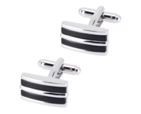Manžetové knoflíčky s černým pruhem Ocelová, Ocel